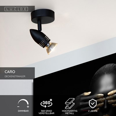Lucide CARO - Deckenstrahler - Ø 9 cm - 1xGU10 - Schwarz